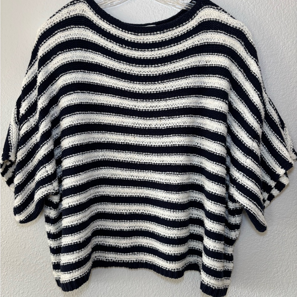 Anthropologie Evie Poncho Sweater Large Striped Relaxed Oversize Short Sleeve - Picture 2 of 9